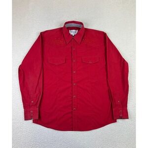Ace of Diamond Shirt Mens Large Red Western Pearl Snap Embroidered Rodeo Cowboy